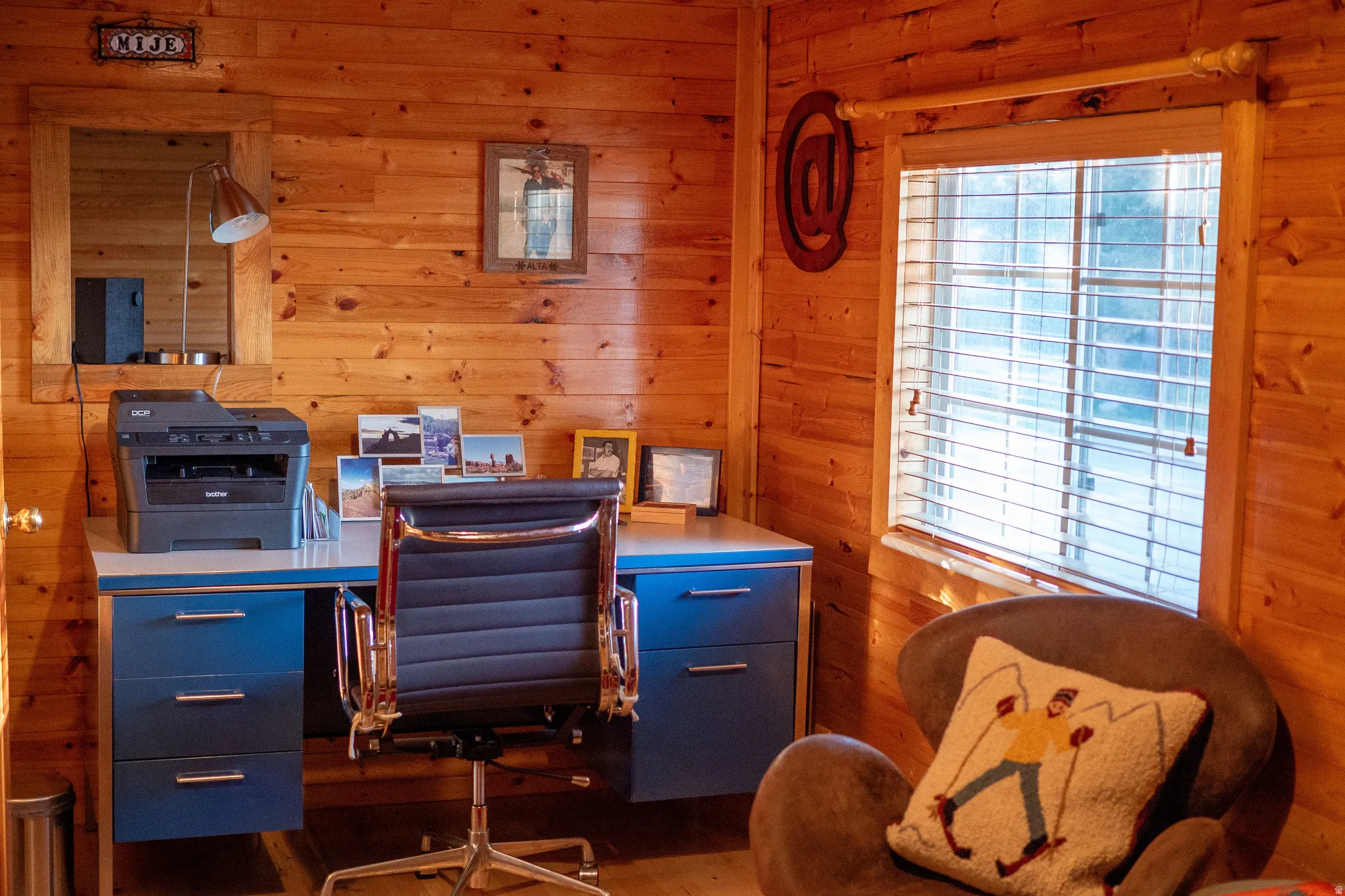 Wood-paneled walls and ceiling