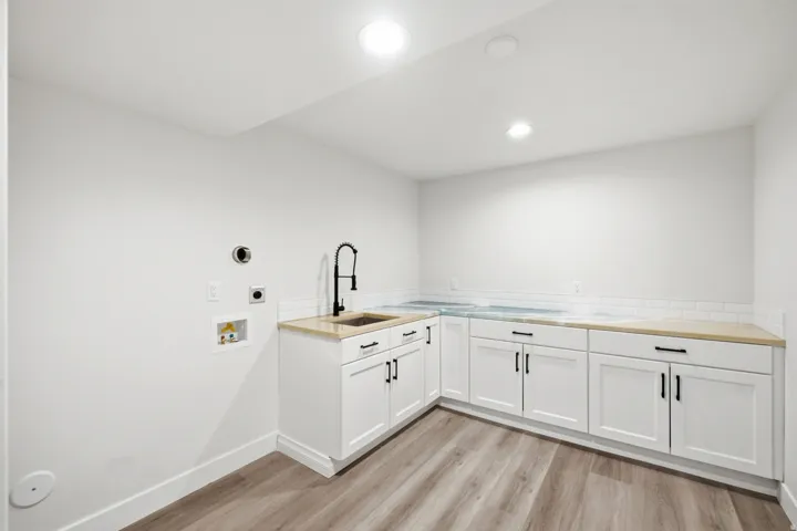Wood-finish flooring with recessed lighting