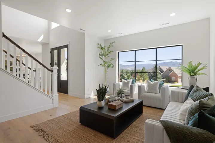 Expansive window with black grid frame