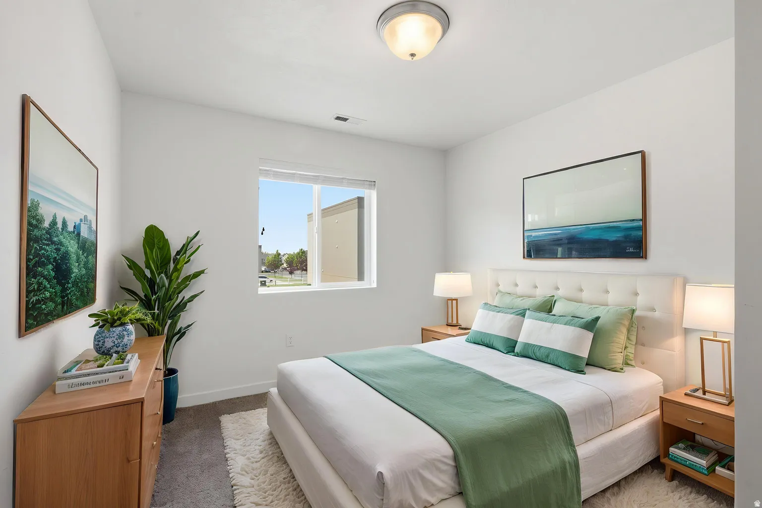 Wall-to-wall carpeting and a ceiling-mounted light fixture