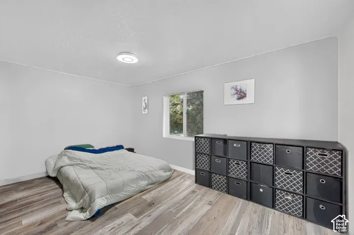 Neutral interior featuring wood-finish flooring and a ceiling-mounted light fixture