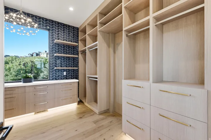 Custom built-in cabinetry with integrated drawers and shelving