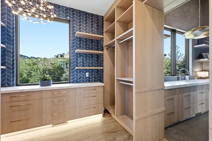 Custom built-in cabinetry with integrated shelving and drawer storage