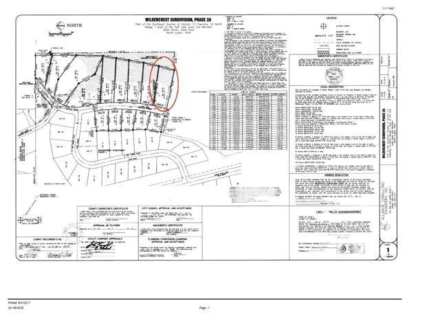 Subdivision Plat. Illustrating the layout of lots within the Wildcrest Subdivision, Phase 2A, including lot dimensions and boundaries, with various certifications and legal descriptions relating to the property