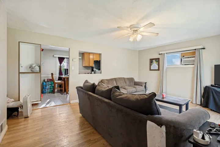 Hardwood-style flooring in the main living space