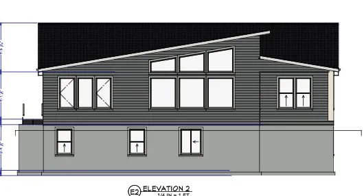 Architectural Drawing, Elevation 2. Illustrating the property's exterior and dimensions