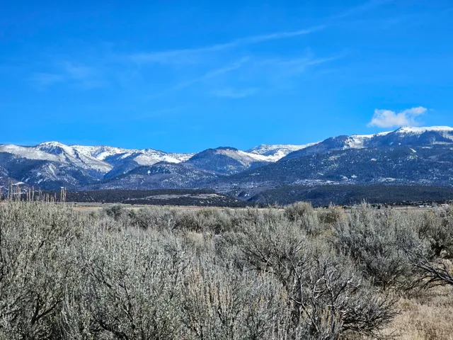Expansive natural terrain featuring low-lying vegetation and a distant mountain range with snow-capped peaks