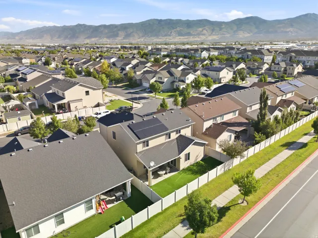Residential neighborhood with mountain backdrop