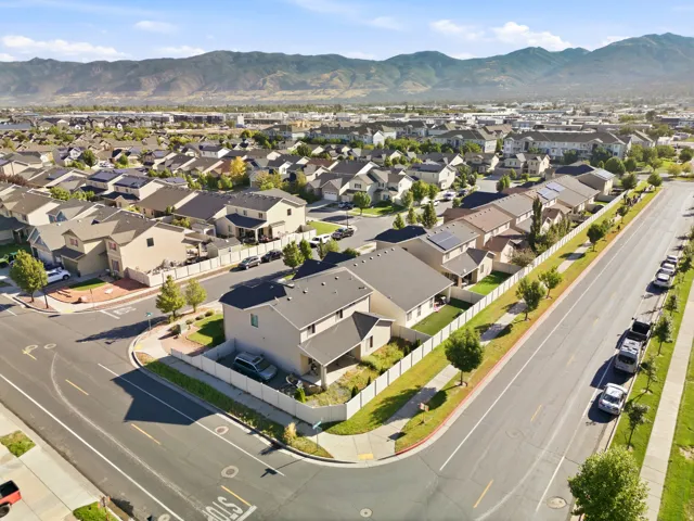 Residential neighborhood with mountain backdrop