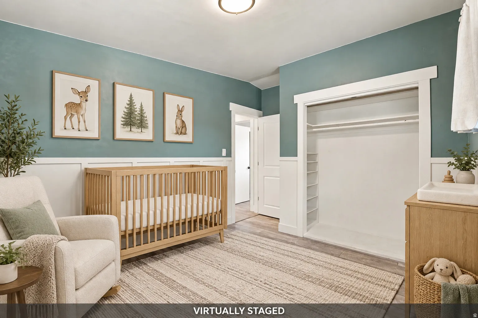 Two-tone painted walls with wainscoting and crown molding