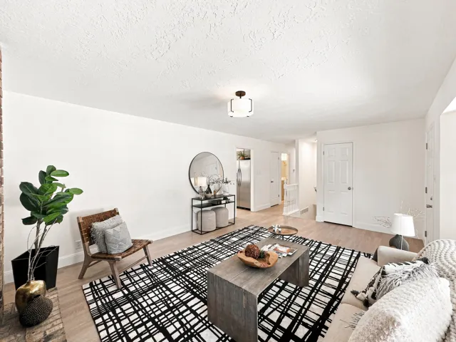 White walls with wood-finish flooring