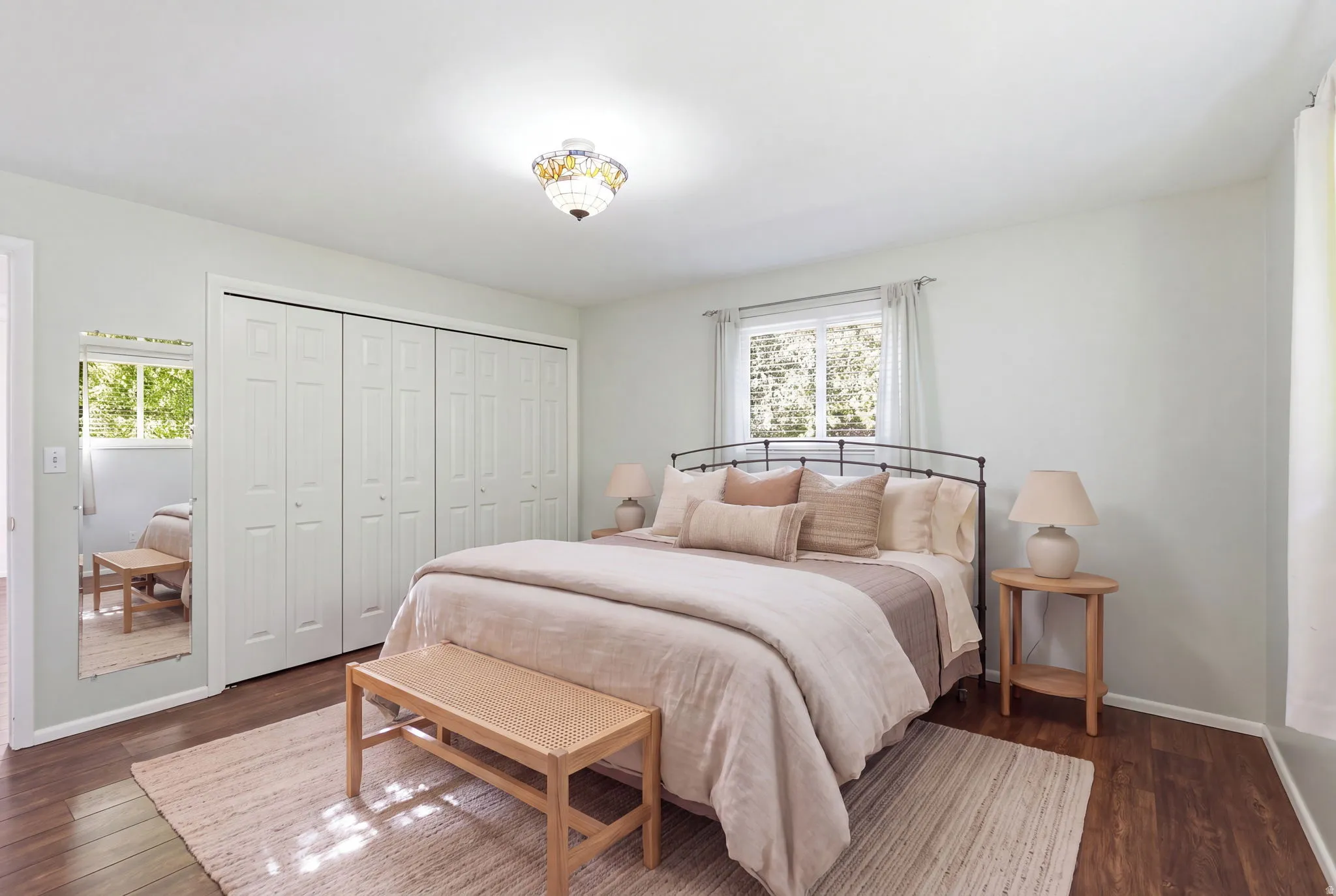 Wood-finish flooring with white walls