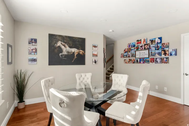 Recessed lighting and wood-finish flooring