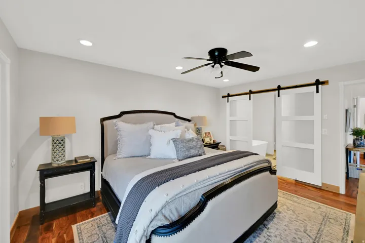 Wood-finish flooring with recessed lighting