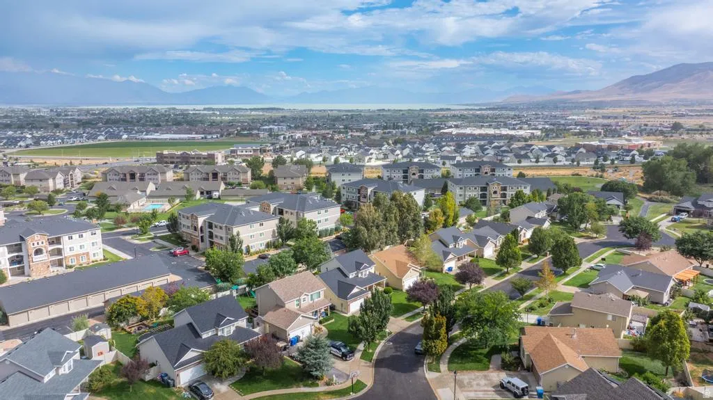 Residential neighborhood with a variety of single-family homes and multi-story apartment buildings