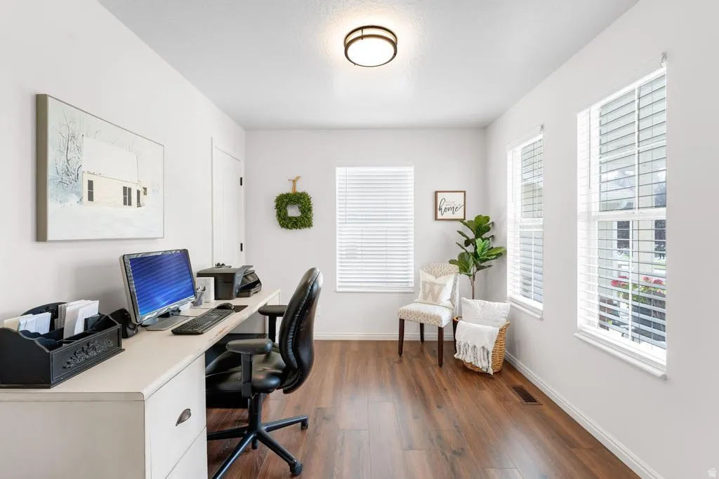Bright interior with wood-finish flooring