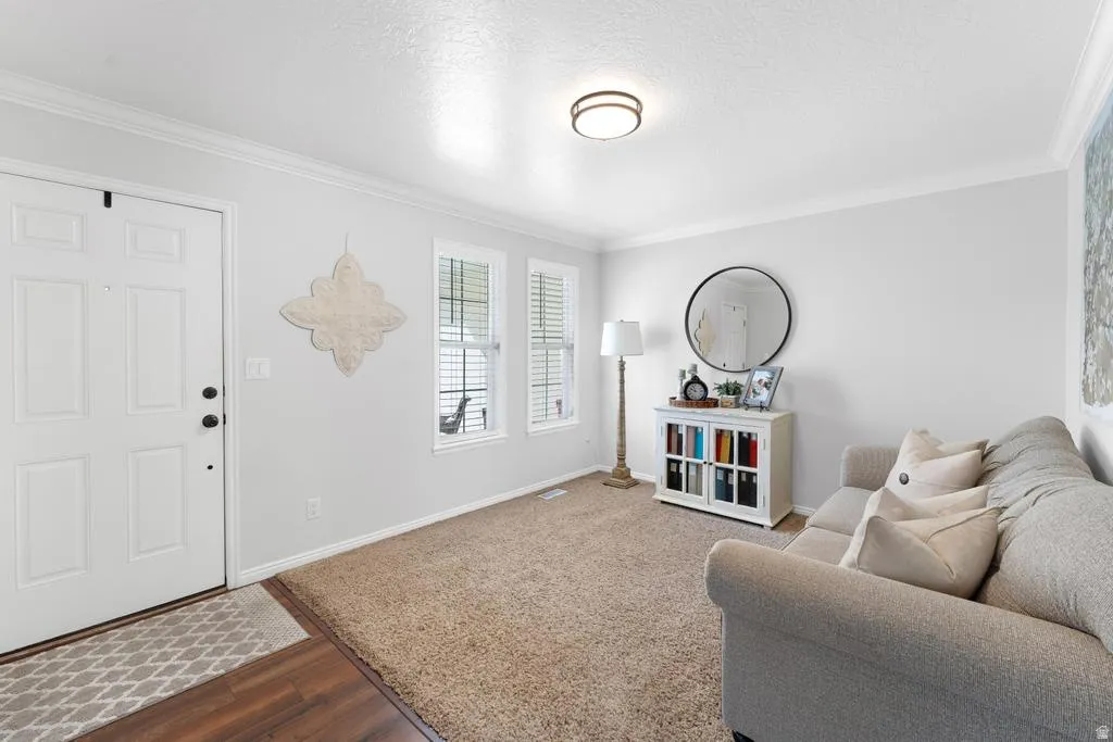 Recessed entry with wood-finish flooring