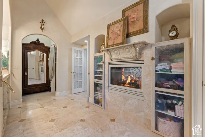 Fireplace in primary bathroom