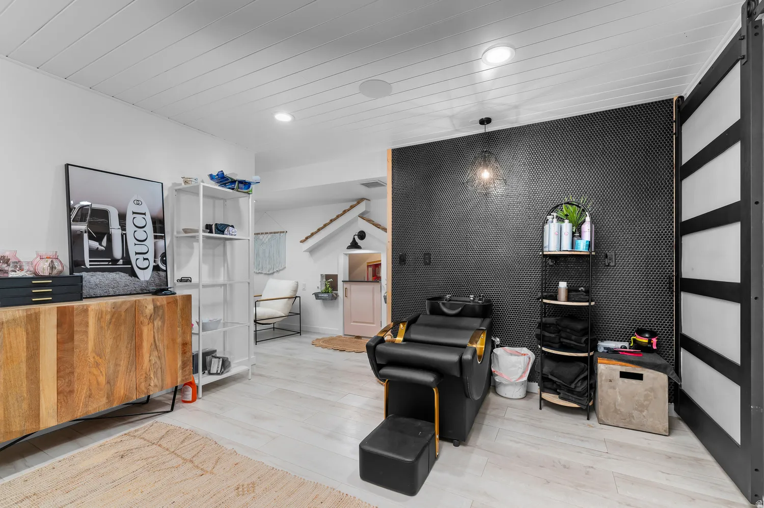 Shiplap ceiling with recessed lighting