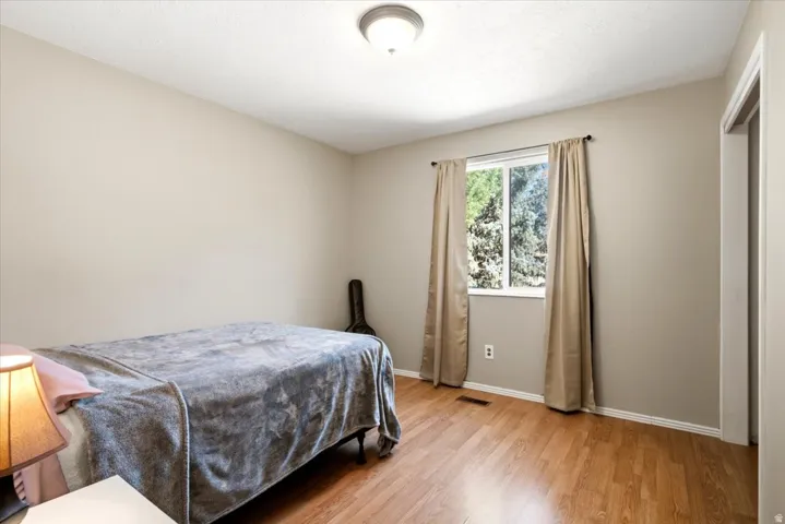 Wood-finish flooring with white trim