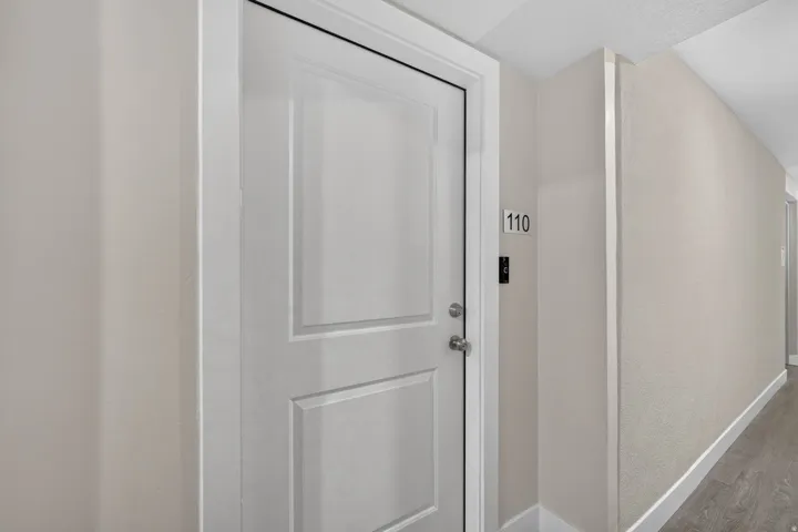White paneled door with brushed nickel hardware
