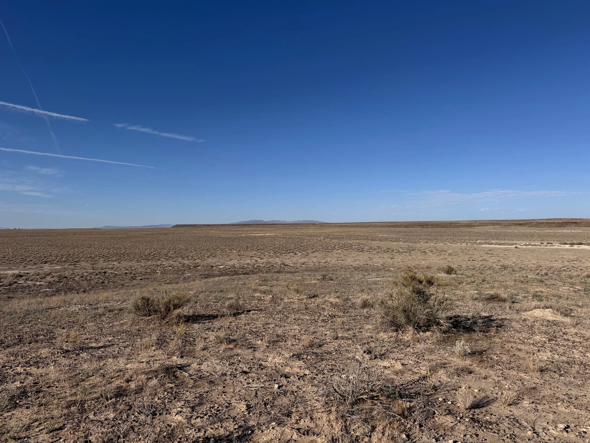 Expansive arid landscape with a clear blue sky