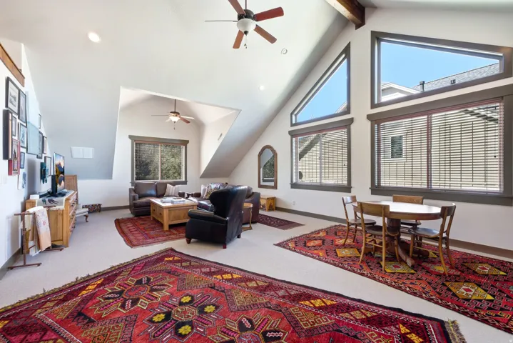 Vaulted ceilings with exposed wood beams