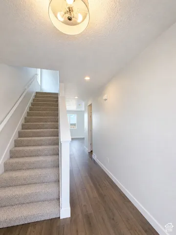 Wood-finish flooring throughout the hallway