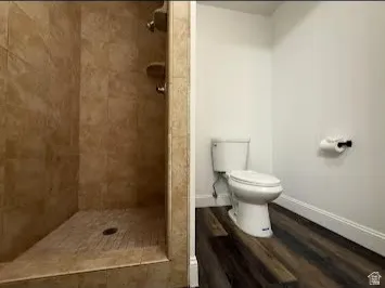 Walk-in shower with tiled walls and floor