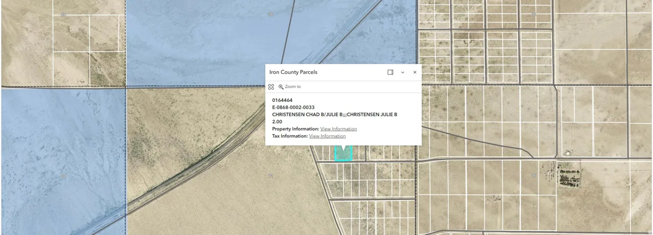 Iron County Parcels Map. Displaying property identification and owner information for the property