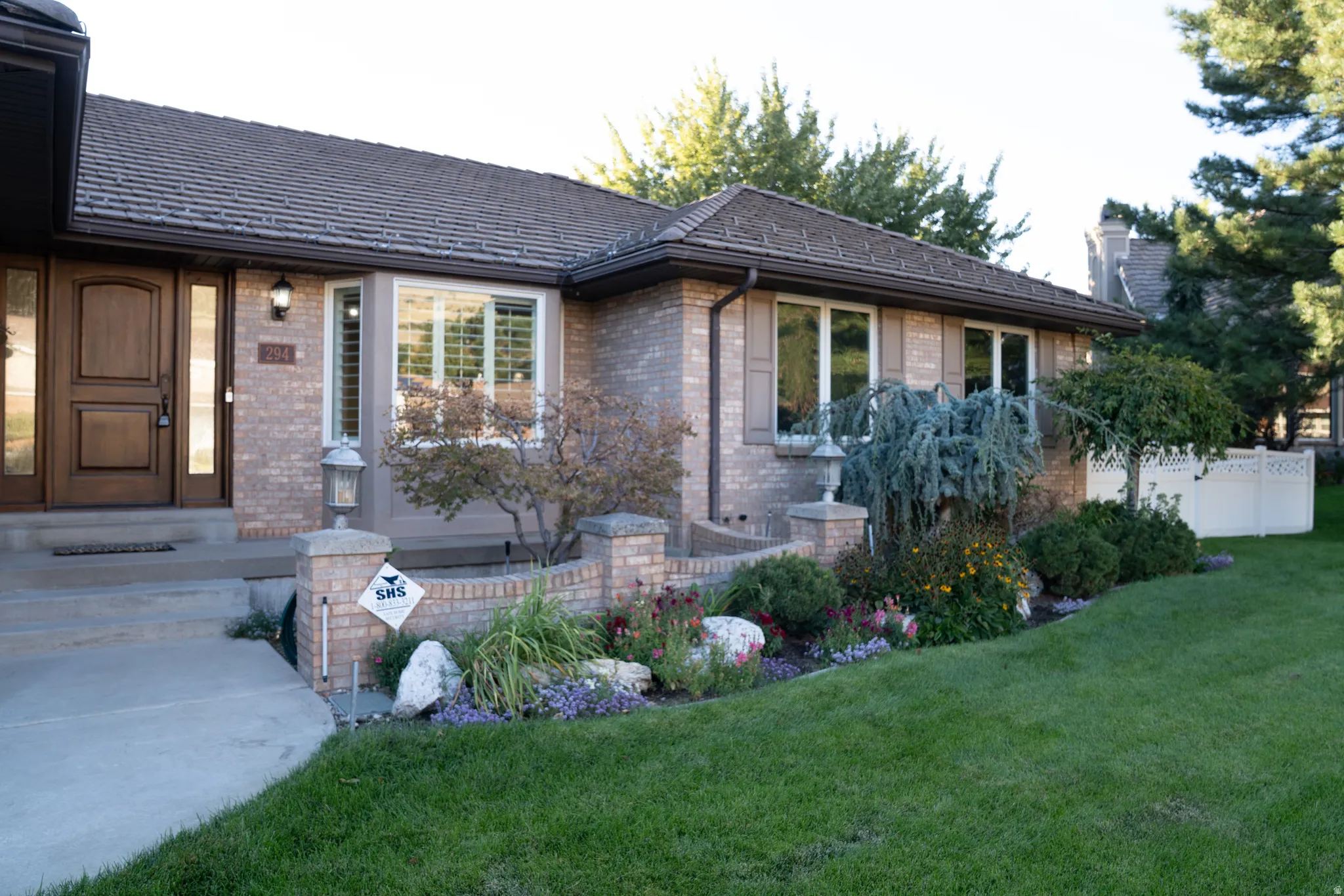 Brick exterior with a peaked roof