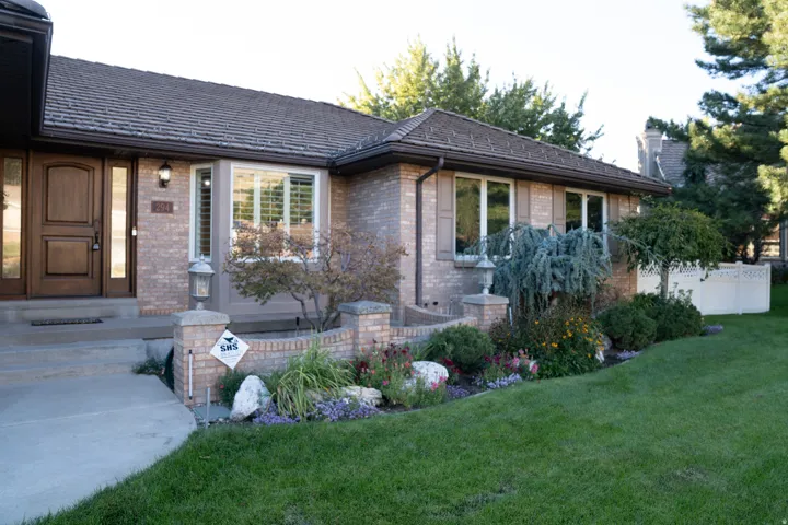 Brick exterior with a peaked roof