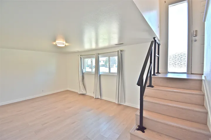 Entry with natural light and wrought-iron stair railing