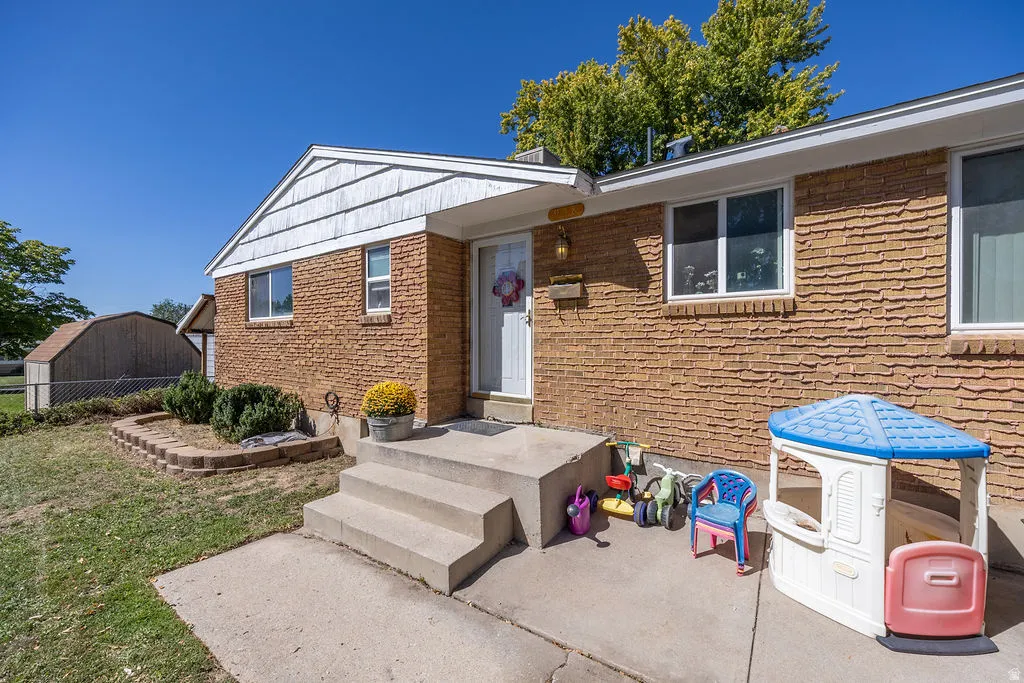 Brick exterior with white trim