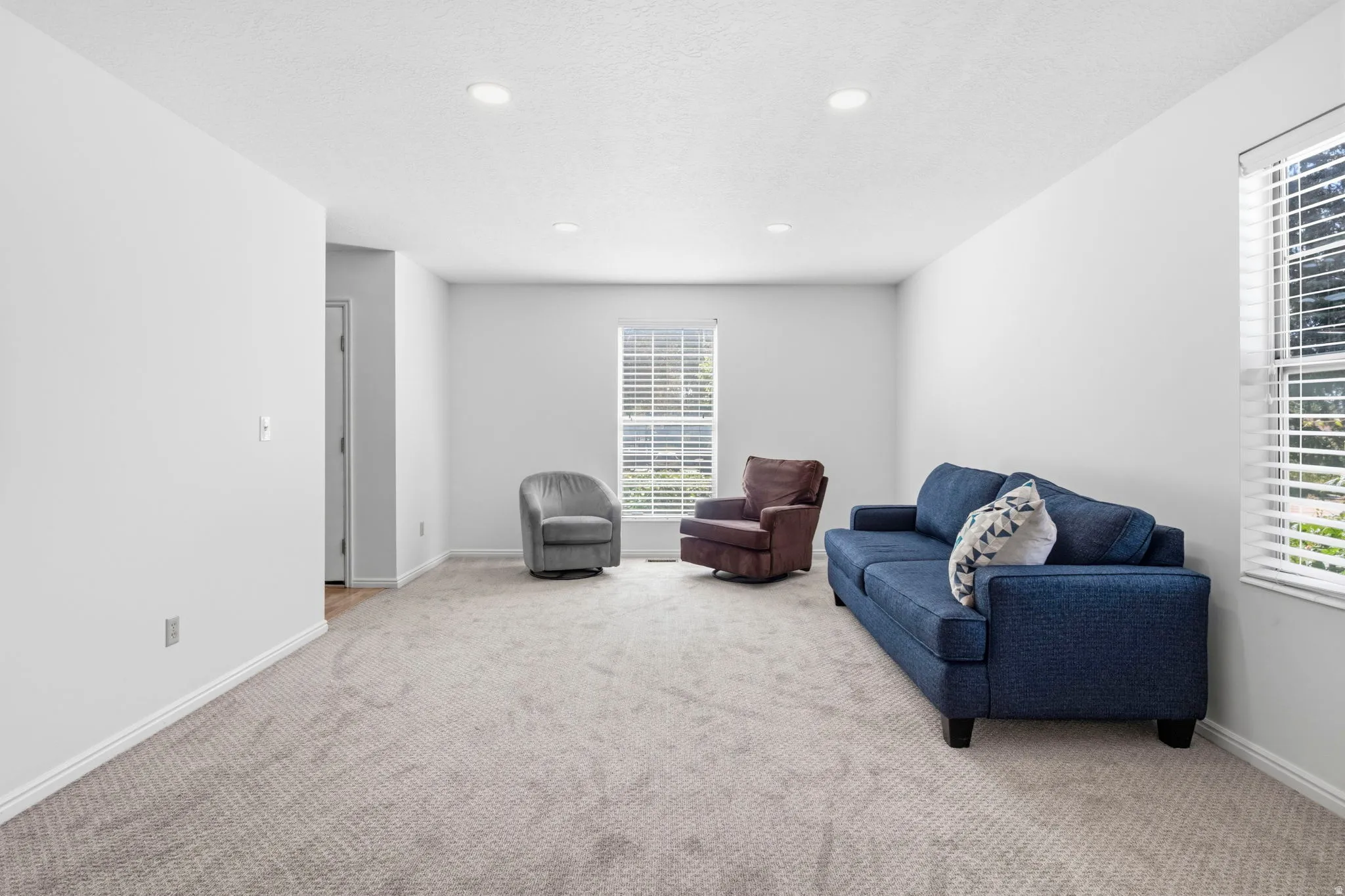 Light-toned carpeting and neutral wall tones