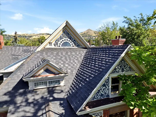 Asphalt shingle roof with multiple gables