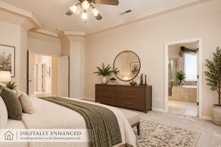 This photo has been digitally enhanced with virtual furnishings and décor to illustrate the property’s potential.