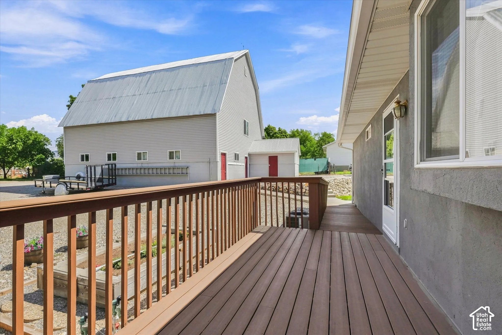 Expansive outdoor deck with wood-finish railing