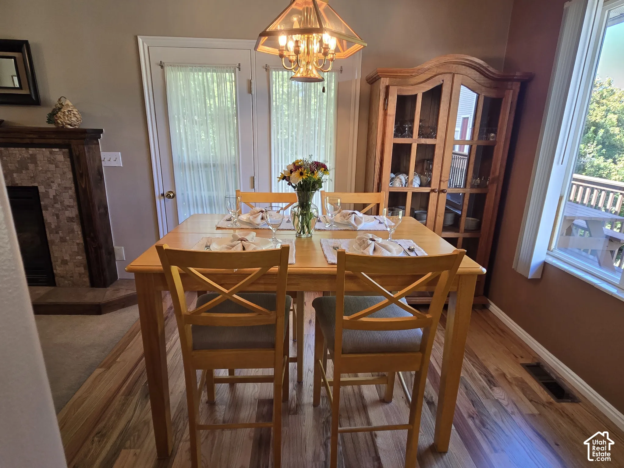 Enjoy your meals here in the dining room or step out onto the covered patio and dine as you listen to the trees rustling in the breeze.