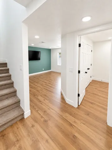Wood-finish flooring throughout the main level