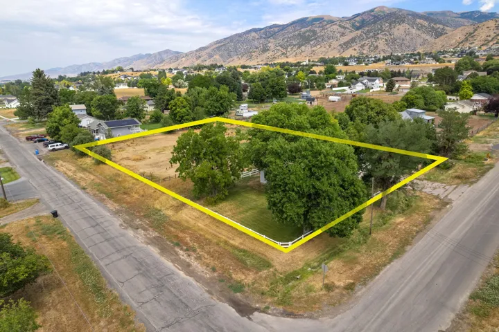 Expansive lot bordered by mature trees and a white fence, featuring a verdant lawn area and a large open land section