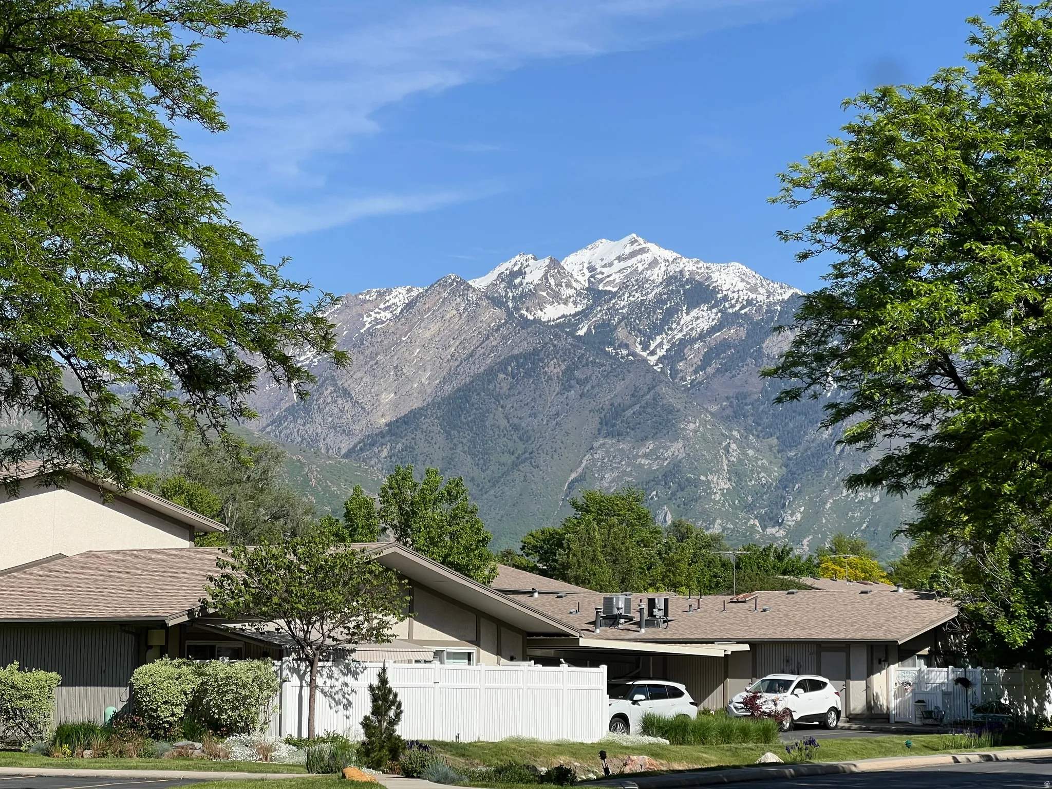 Snow-capped mountains form a scenic backdrop