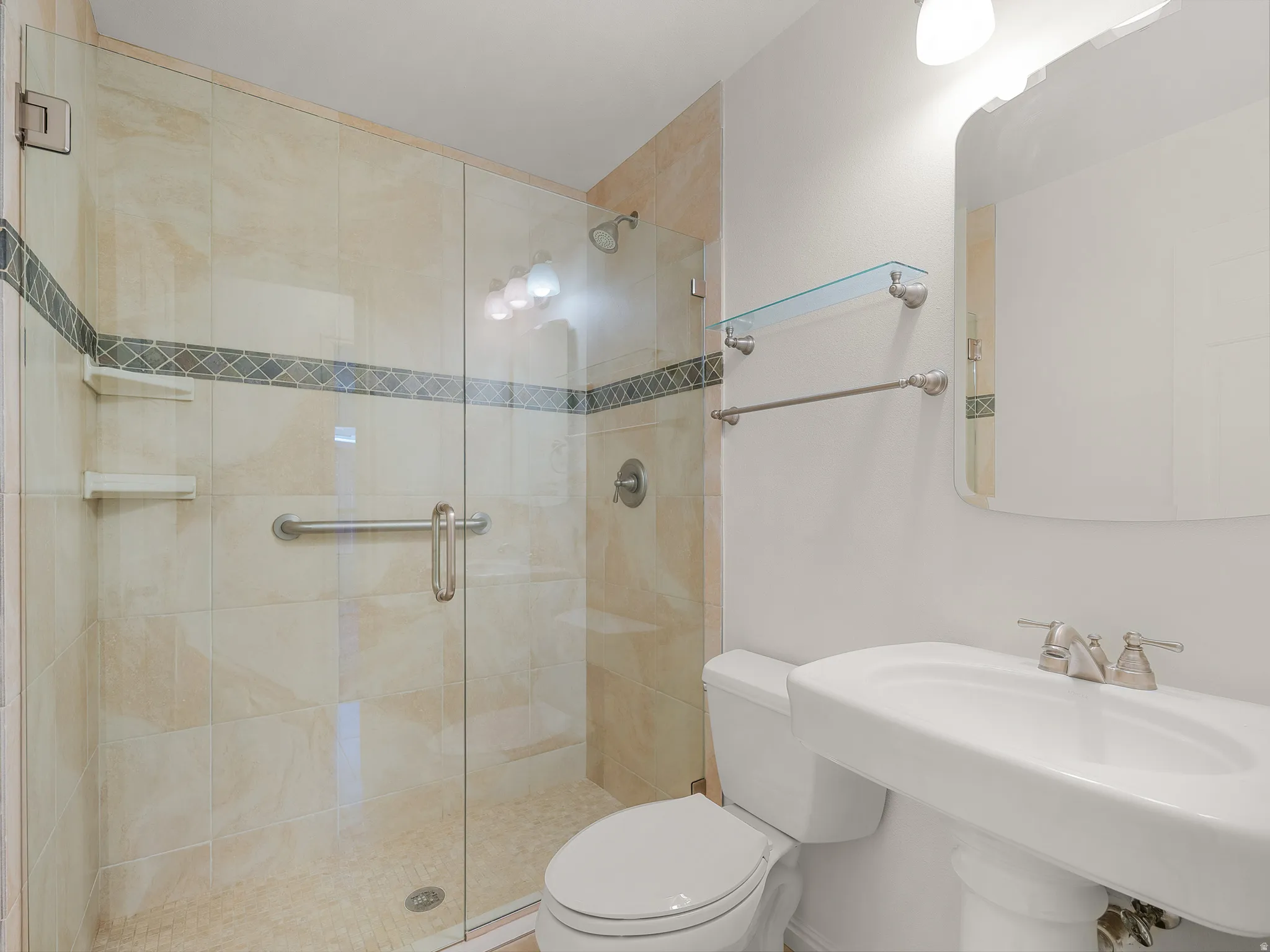 Main bathroom has huge walk-in shower