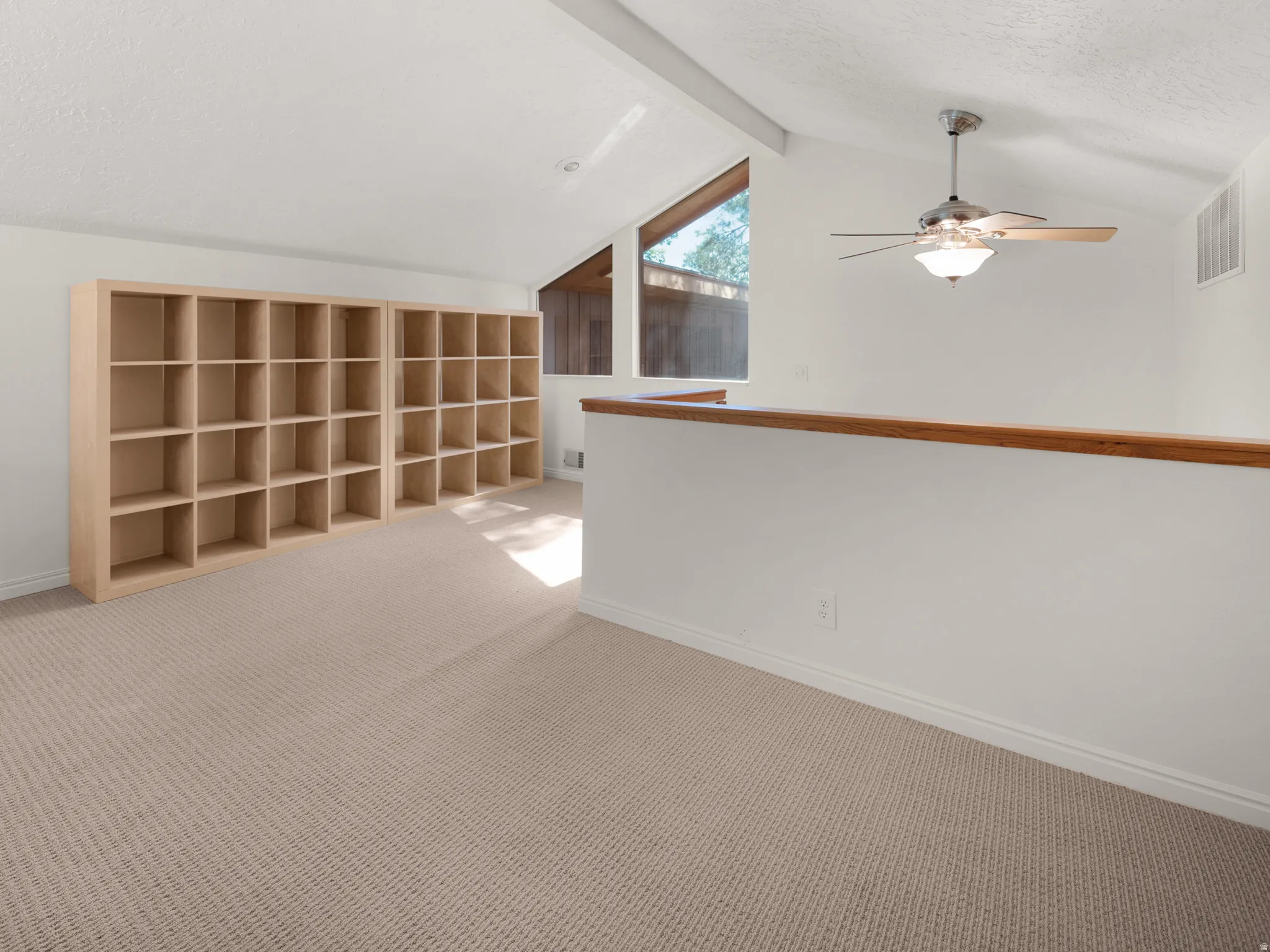 Loft has built-in shelving