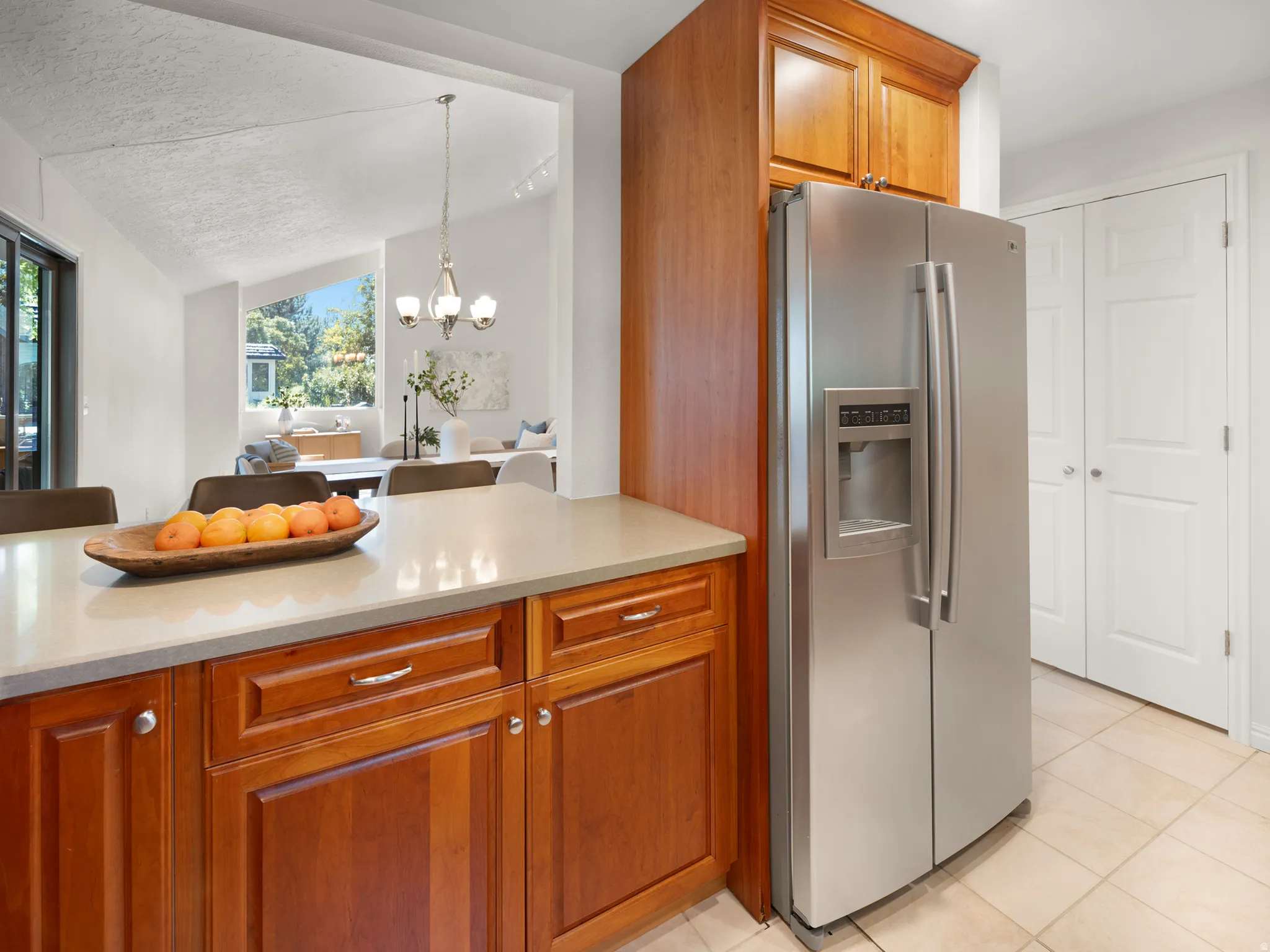 Kitchen is open to dining area
