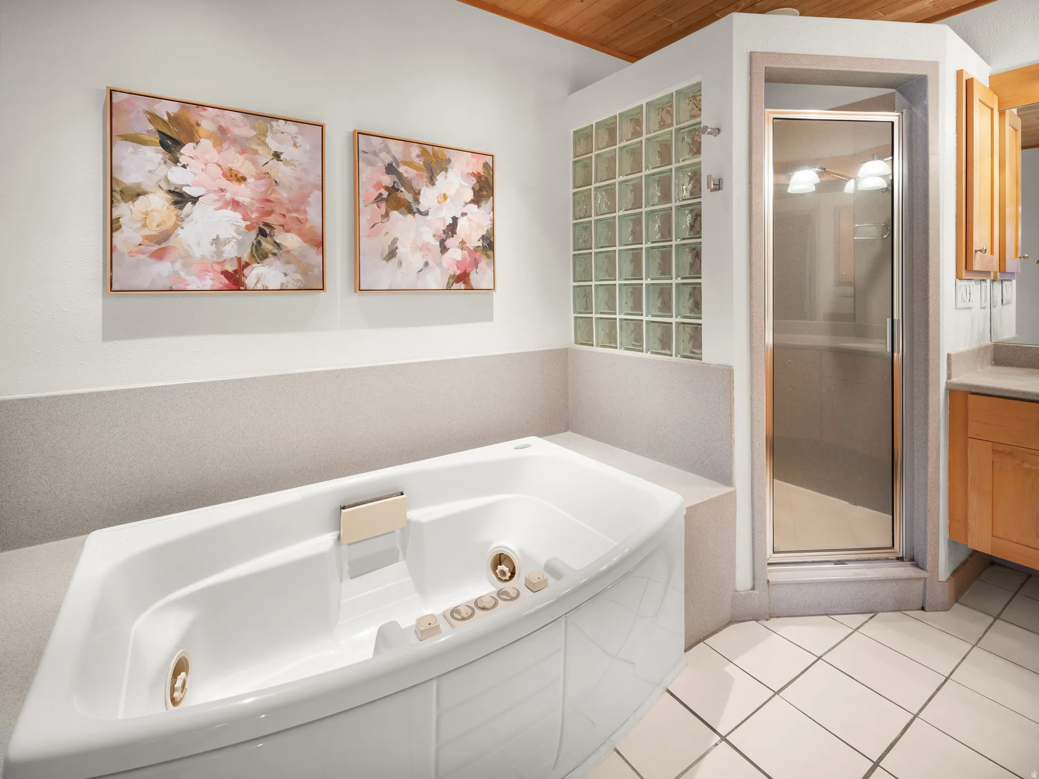Master bath has separate soaking tub