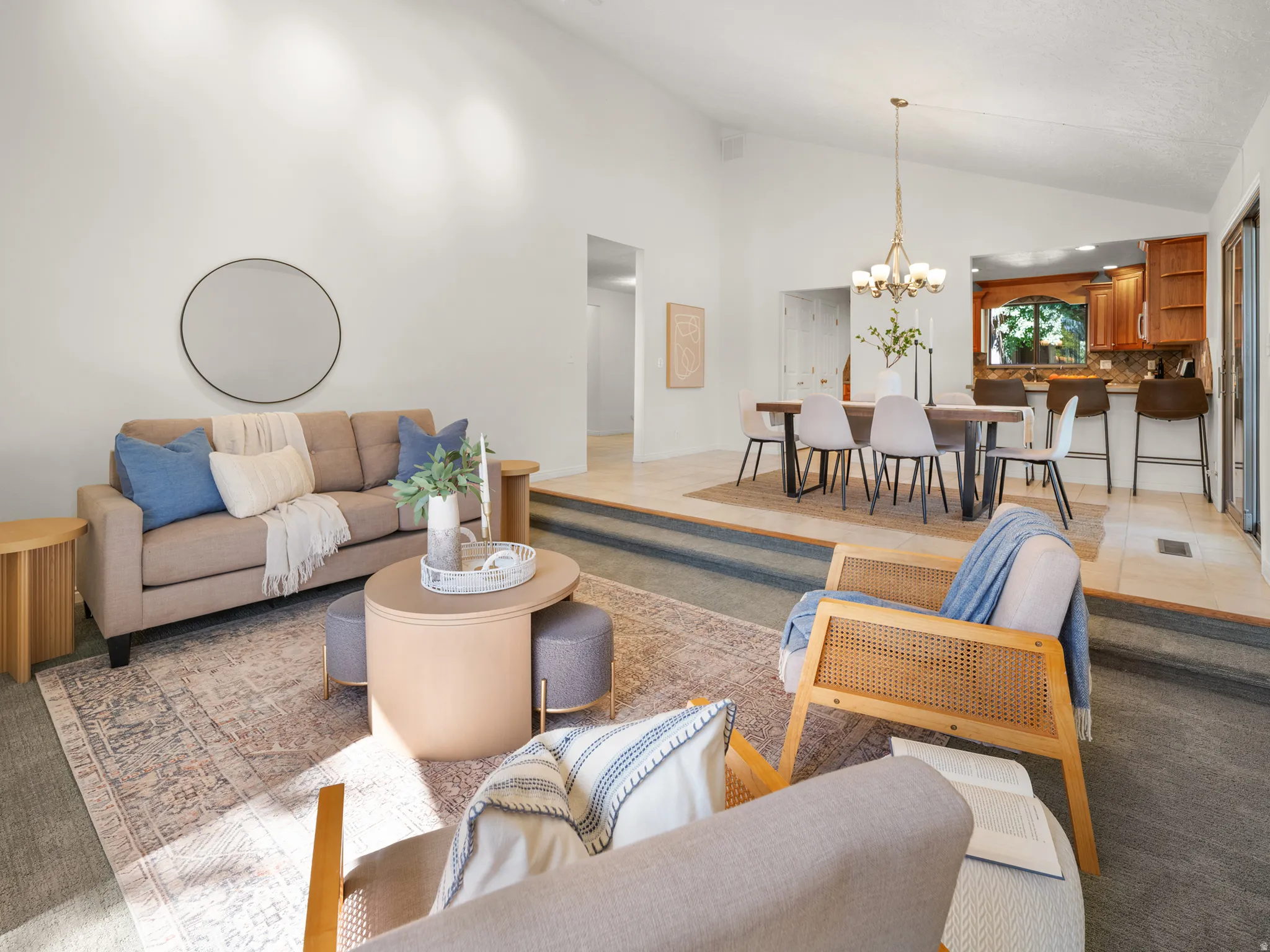 Living room is just steps from dining area