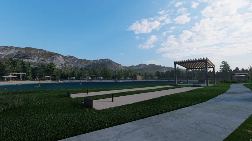 Rendering of recreational man made lake - construction in progress