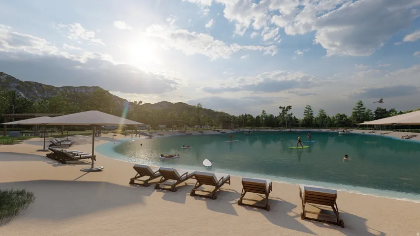 Rendering of recreational man made lake - construction in progress