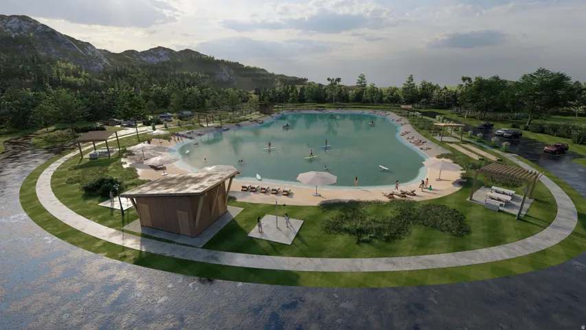 Rendering of recreational man made lake - construction in progress